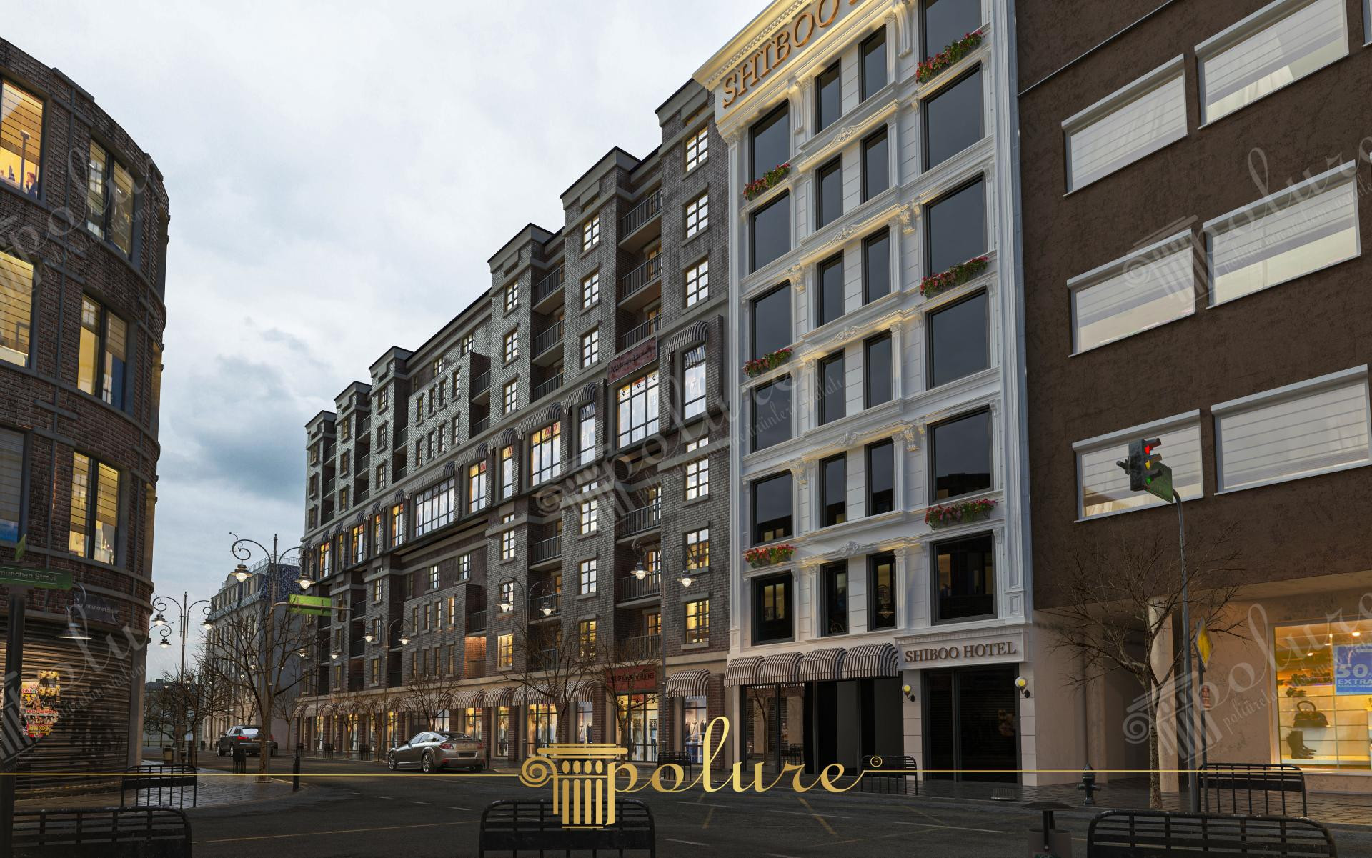 Gebze otel dış cephesinde kullanılan beyaz poliüretan söve, pilaster sütun ve dekoratif payanda modelleri.