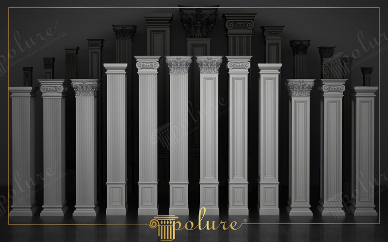 Farklı başlık, yivli gövde ve kaide seçeneklerine sahip beyaz renkli poliüretan pilaster sütun modelleri.