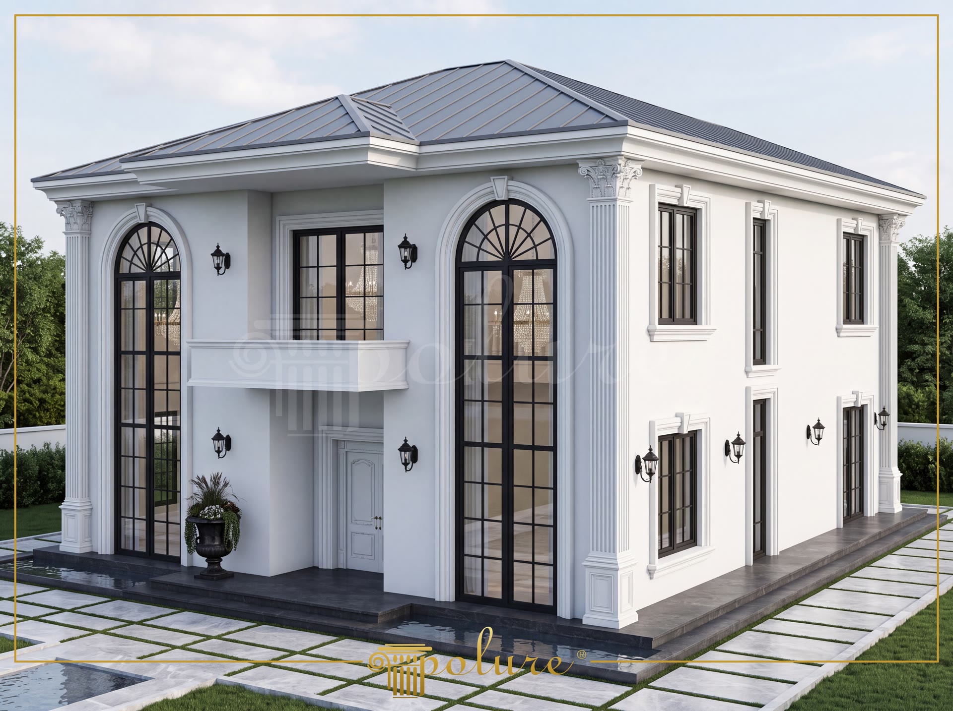Gaziantep'te iki katlı klasik tasarımlı villa için yapılmış poliüretan dış cephe söve ve pilaster sütun kaplaması.