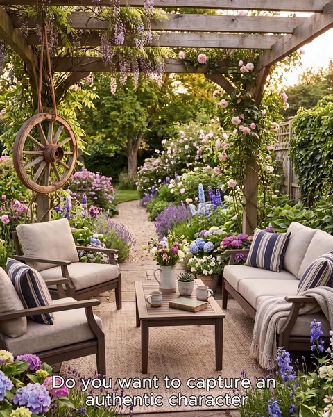 Bahçede pergola altında ahşap görünümlü kiriş sistemi kuruluyor