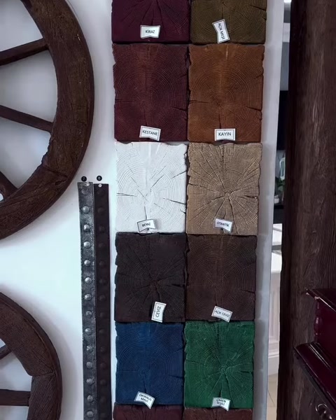 Farklı renk ve dokulara sahip dekoratif kiriş numuneleri