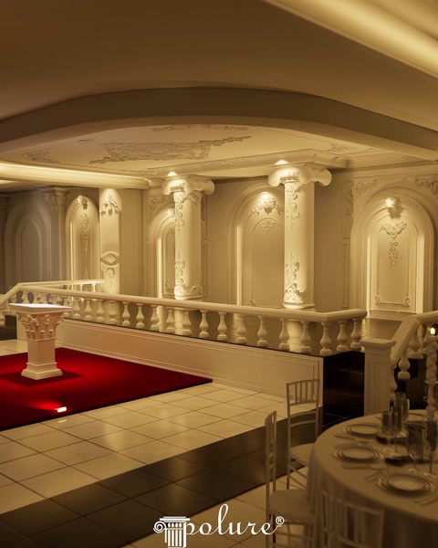 Kırmızı halı ve sandalyelerle donatılmış salon köşesi
