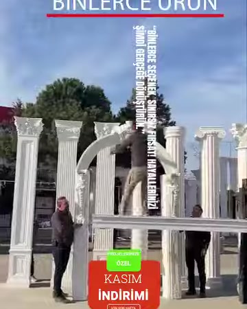 Açık alanda sütun, kemer ve korkuluk parçalarının kurulumu