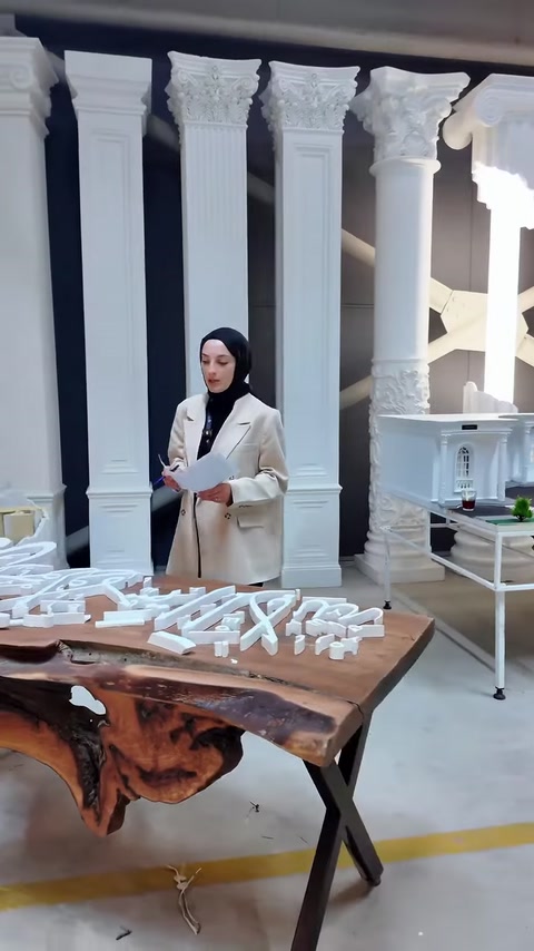 Farklı biçimlerde üretilmiş beyaz logo ve yazı elemanları