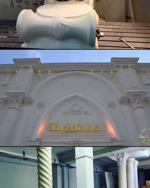 Yuvarlak dekoratif parça, cephe süslemeleri ve burgulu sütun görülüyor