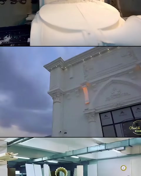 Sütun başlığı yakınında cephe kornişi ve atölye alanı görülüyor