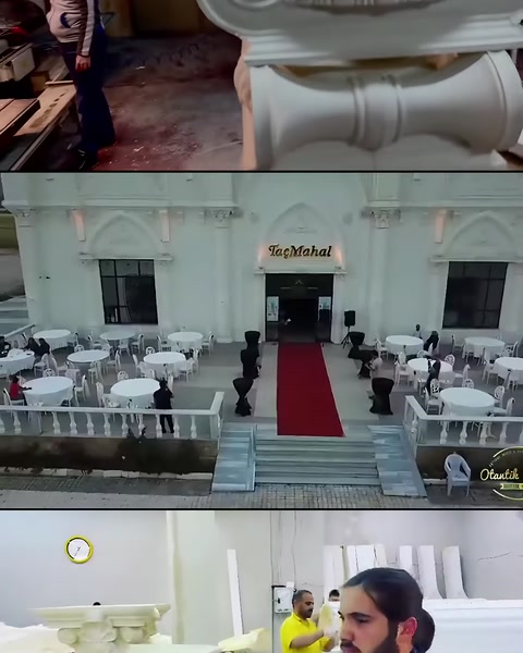 Üretimdeki başlık ile kırmızı halılı salon girişi görülüyor