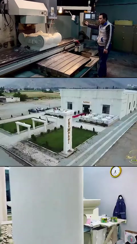 Üretim rayları, çevre düzenlemeli salon ve atölye çalışması görülüyor.