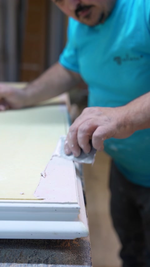 Profil birleşimlerindeki boşluklar dolgu malzemesiyle kapatılıyor