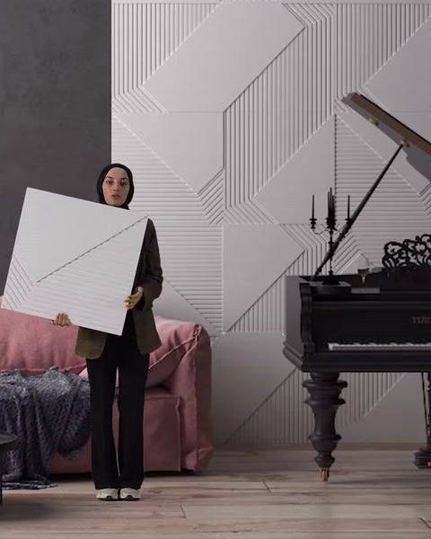 Çapraz tutulan dekoratif panelin kabartılı çizgi deseni yakından tanıtılıyor.