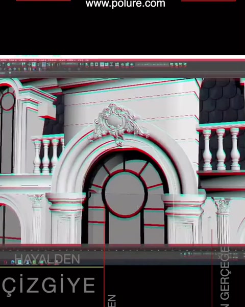 Kemer, sütun ve korkuluk detaylarının işlendiği dijital cephe çizimi