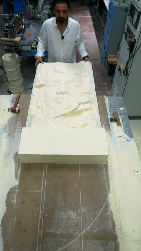 Ustanın büyük kabartmalı panel üzerinde detay çalışması