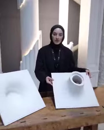 Sunucu dış bükey amorf armatürü önden tutarak açıklıyor