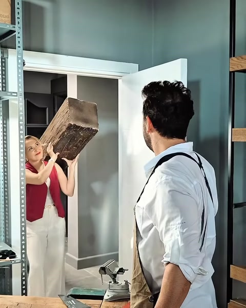 Dekoratif kiriş modelinin atölye kapısından içeri alınması