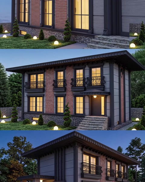 Tasarım öncesi ve sonrası villa cephe render karşılaştırması
