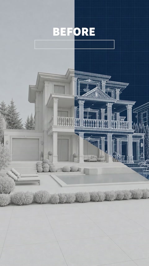 Balüstradlı balkonlar ve sütunlarla biçimlenen üç katlı yapı modeli