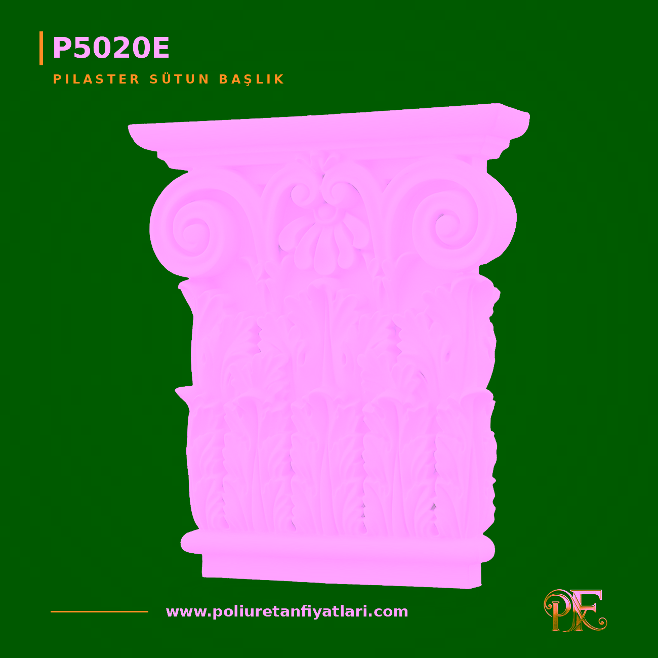 Poliüretan Klasik Volütlü Pilaster Sütun Başlığı 58x273x310 mm