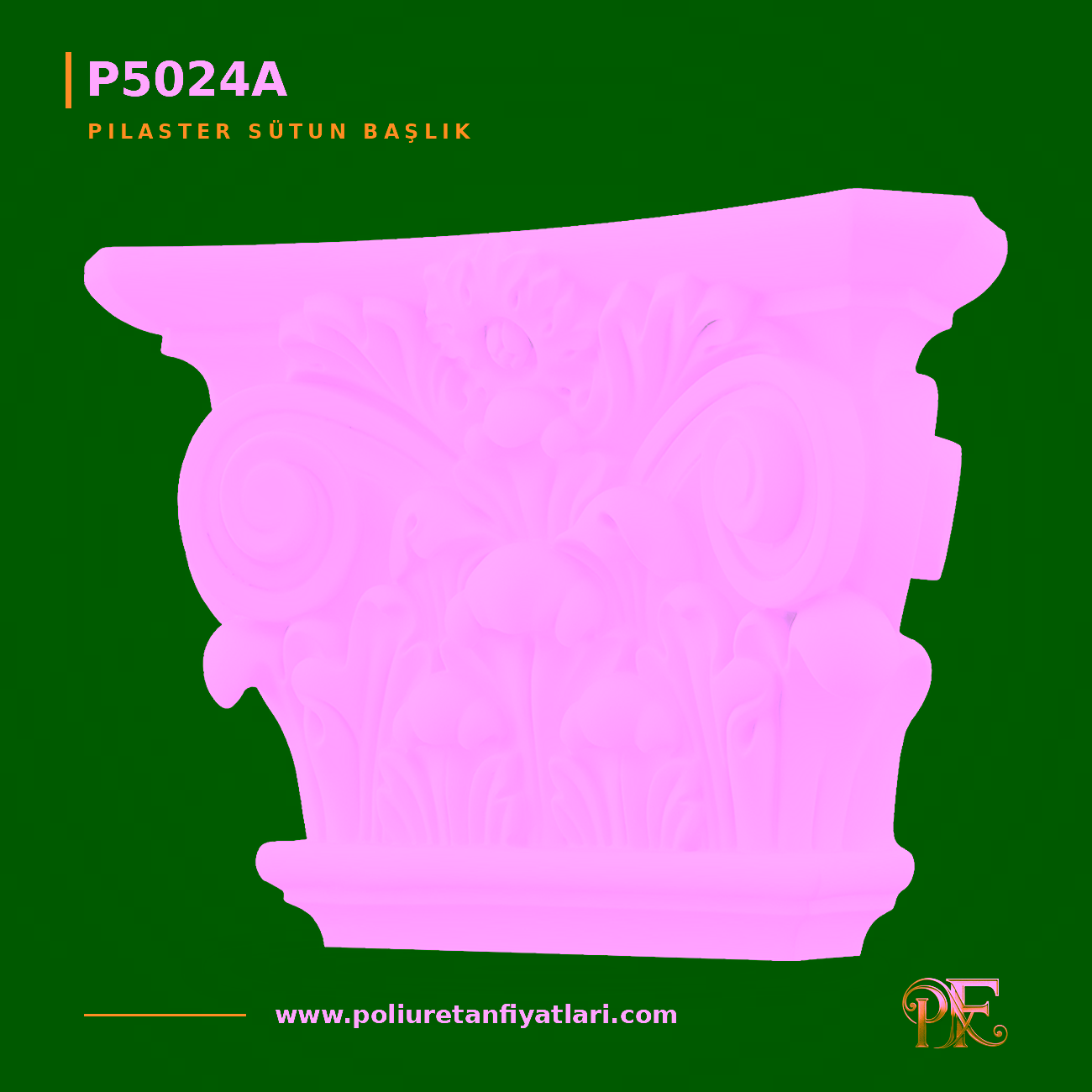 Poliüretan Akant Motifli Pilaster Sütun Başlığı 134x425 mm