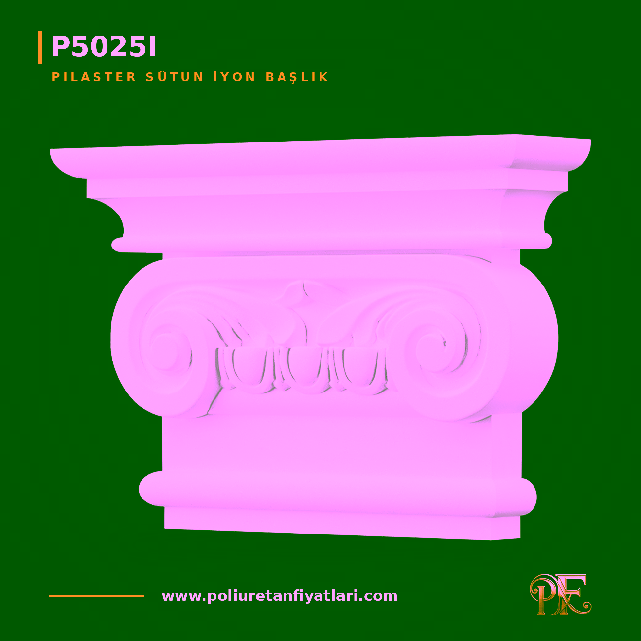 İyon Düzeni Poliüretan Pilaster Sütun Başlığı 83x353 mm