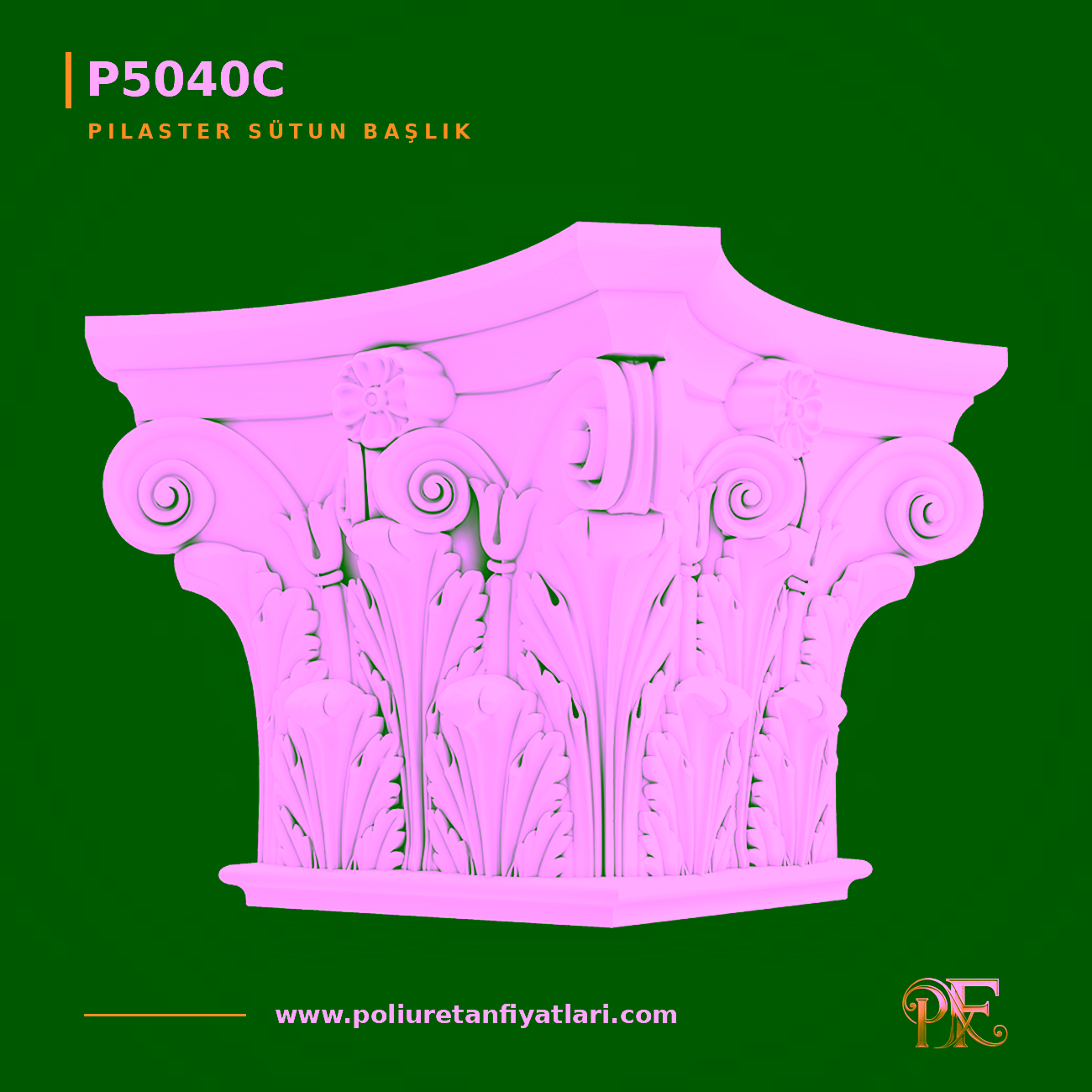 Poliüretan Pilaster Sütun Başlığı 72x72x55 cm Motifli Model