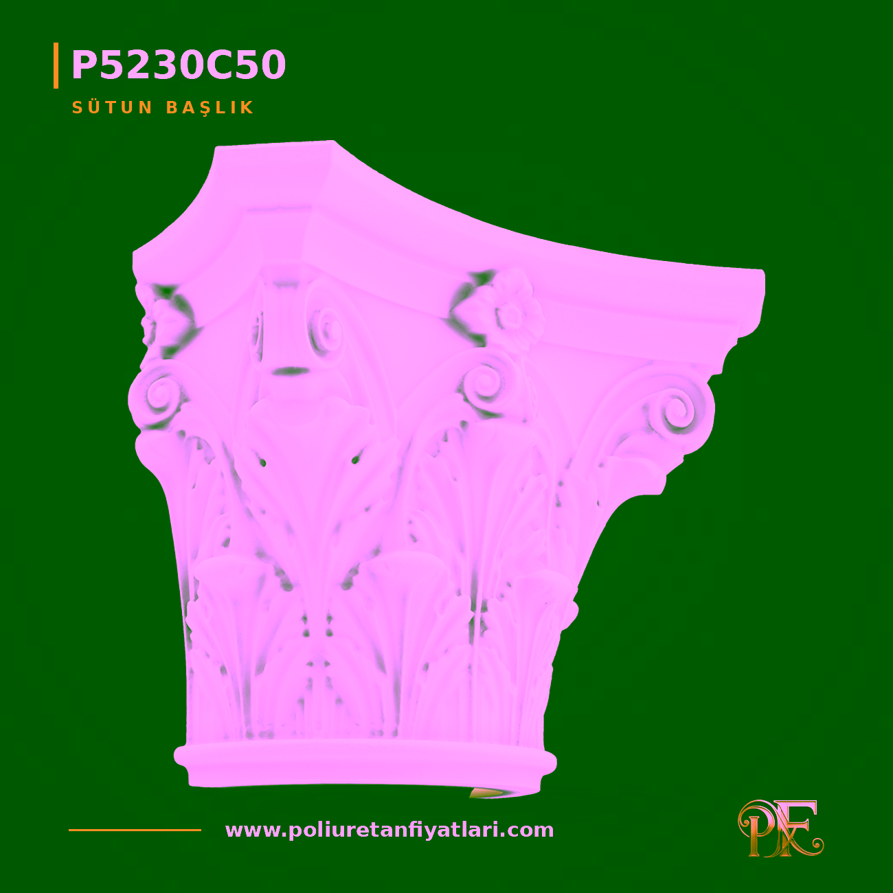 Poliüretan Akant Yapraklı Korint Sütun Başlığı 27x54x42 cm