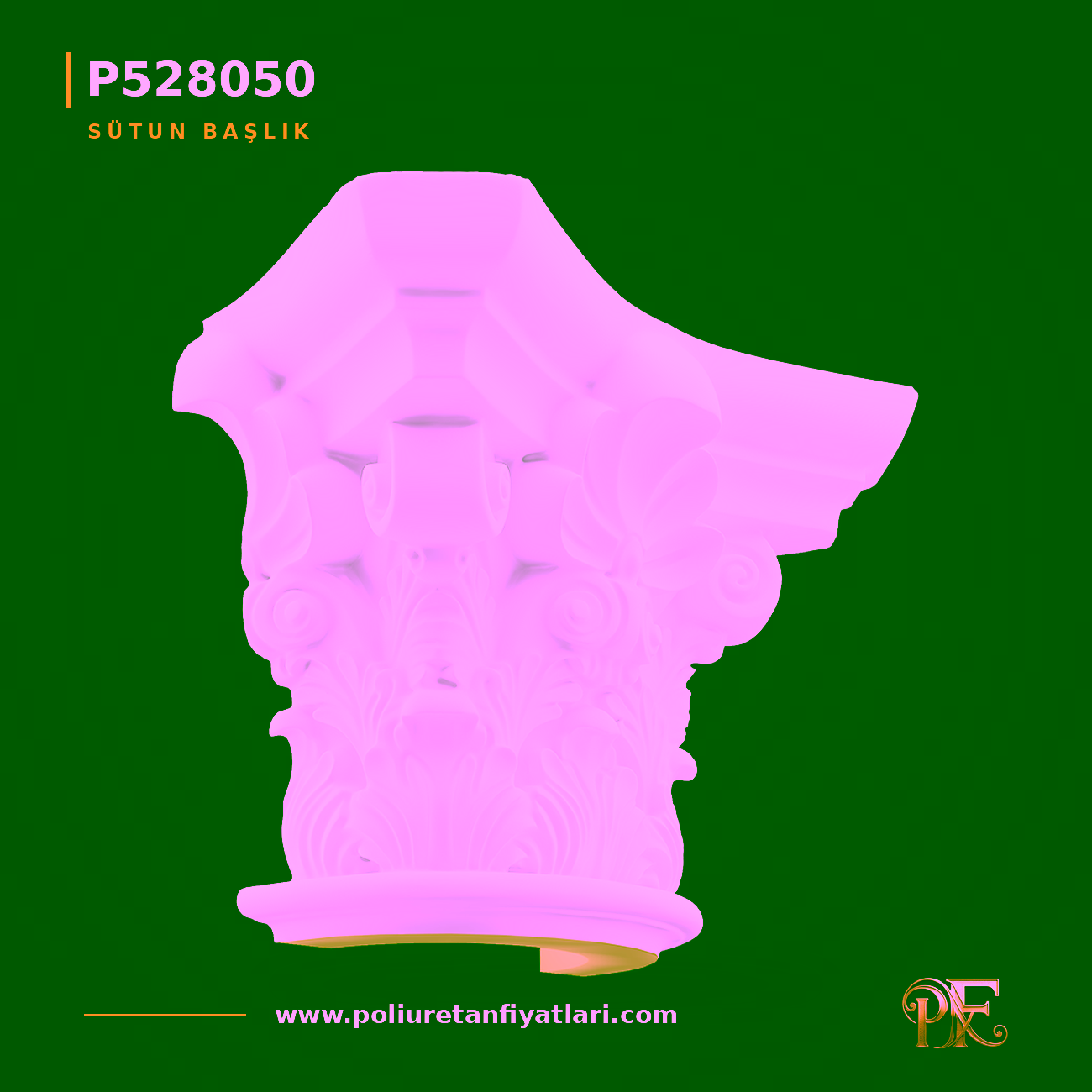Akant Yapraklı Volütlü Poliüretan Sütun Başlığı 64x128 cm