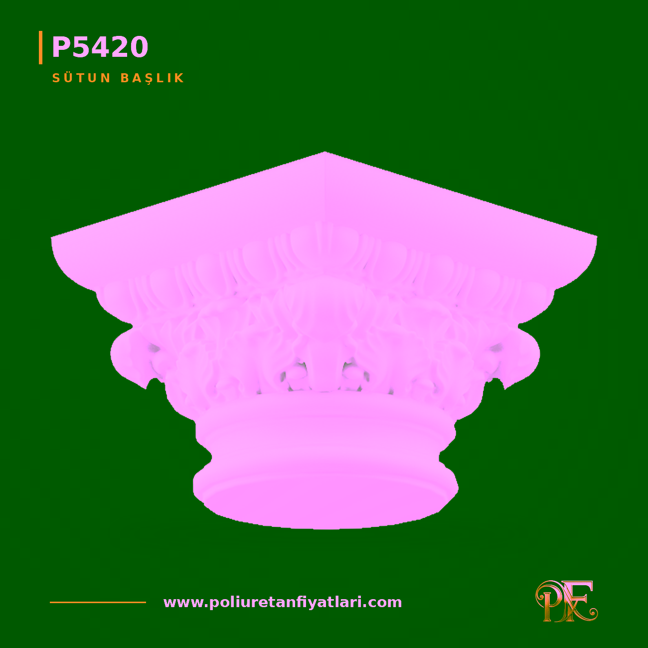 Poliüretan 356x260 mm Akant Yapraklı Klasik Sütun Başlığı Model