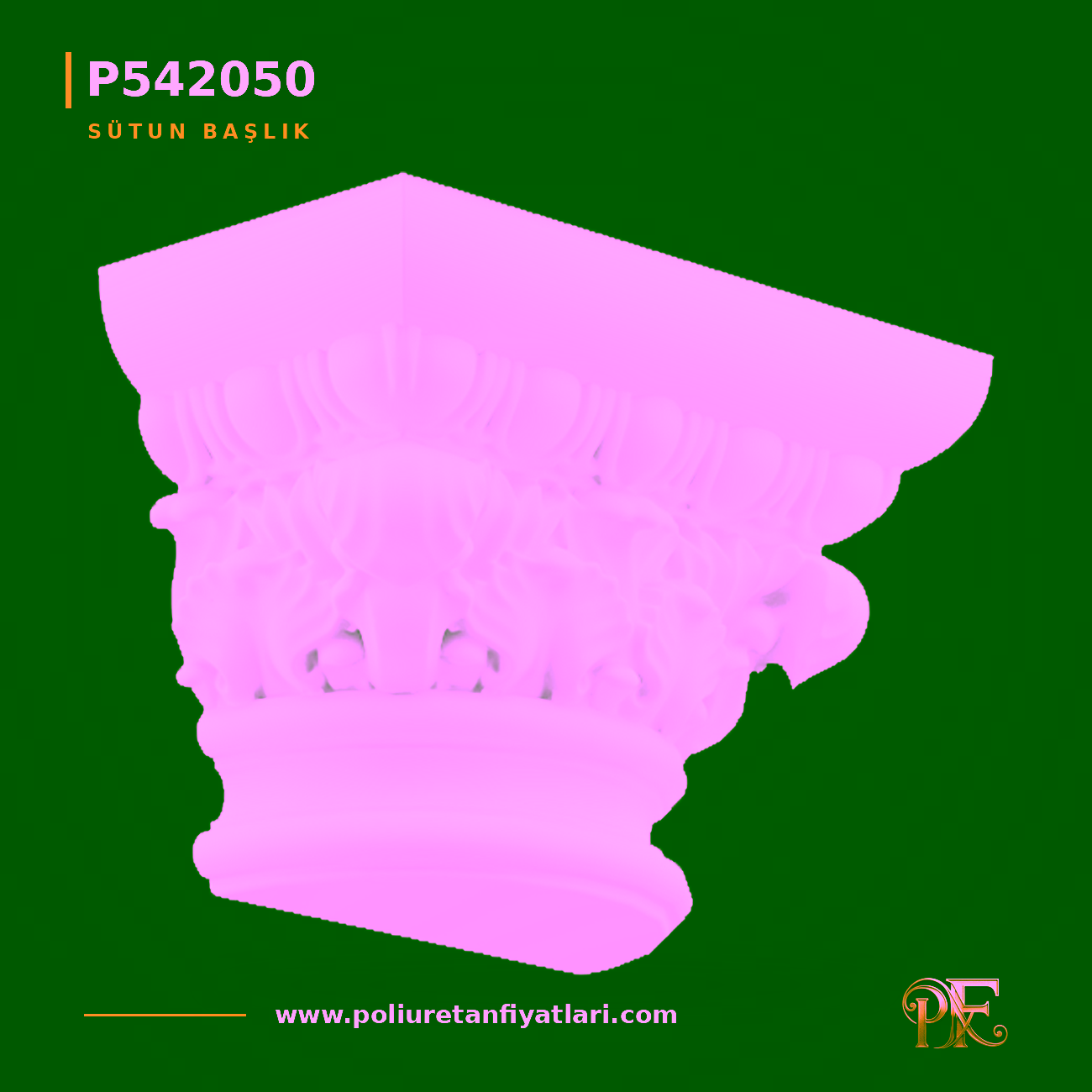 Poliüretan Sütun Başlığı Akant Yapraklı 178x356x260 mm