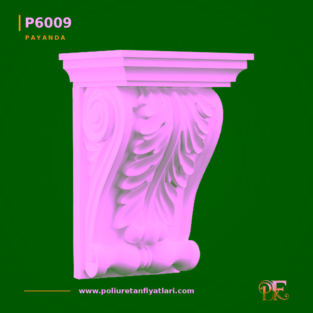 Poliüretan Akant Yapraklı Volütlü Dekoratif Payanda 120x158x240 mm