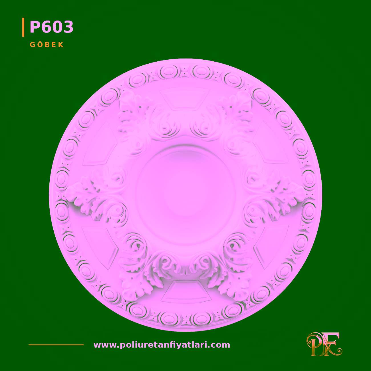 Poliüretan 59x59 cm Kabartmalı Tavan Göbeği Tasarımı