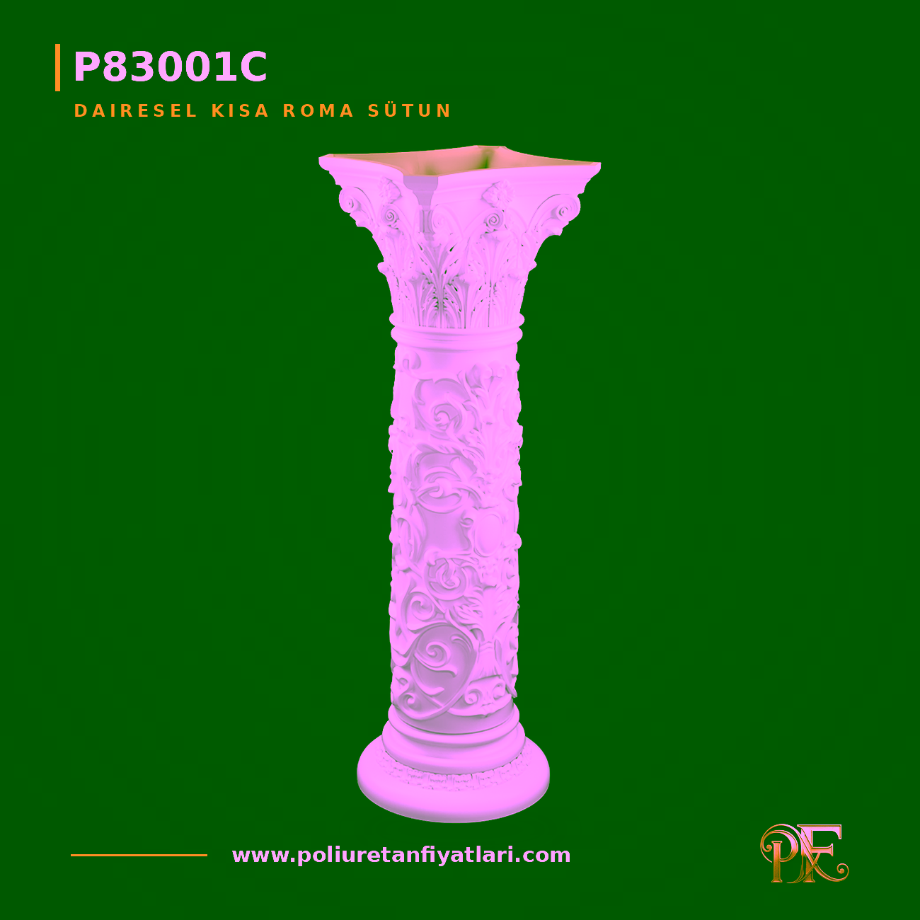 Poliüretan Dekoratif Kısa Roma Sütun 350x350x1105 mm