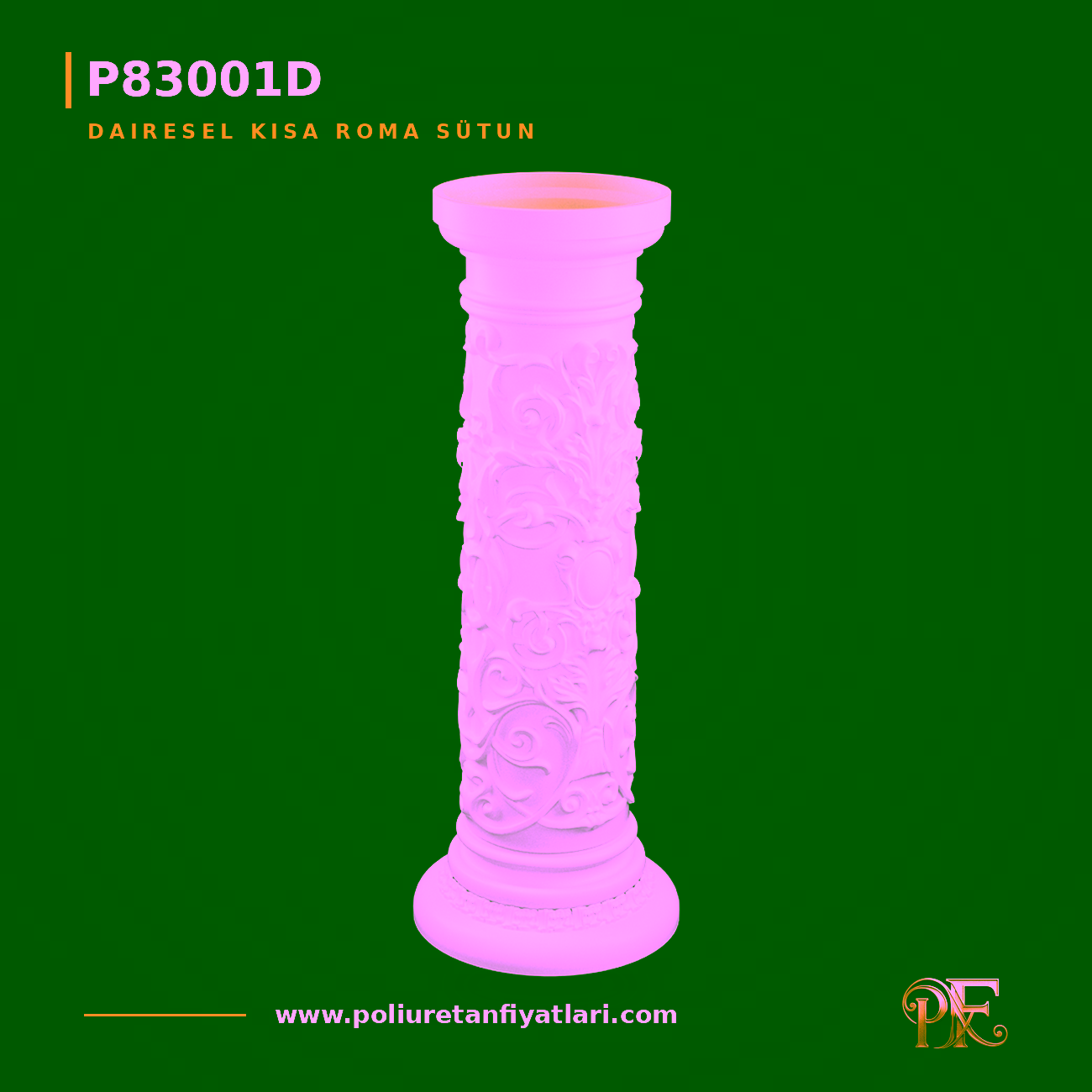 Poliüretan Kısa Roma Sütun Modelleri 350x350x949 mm