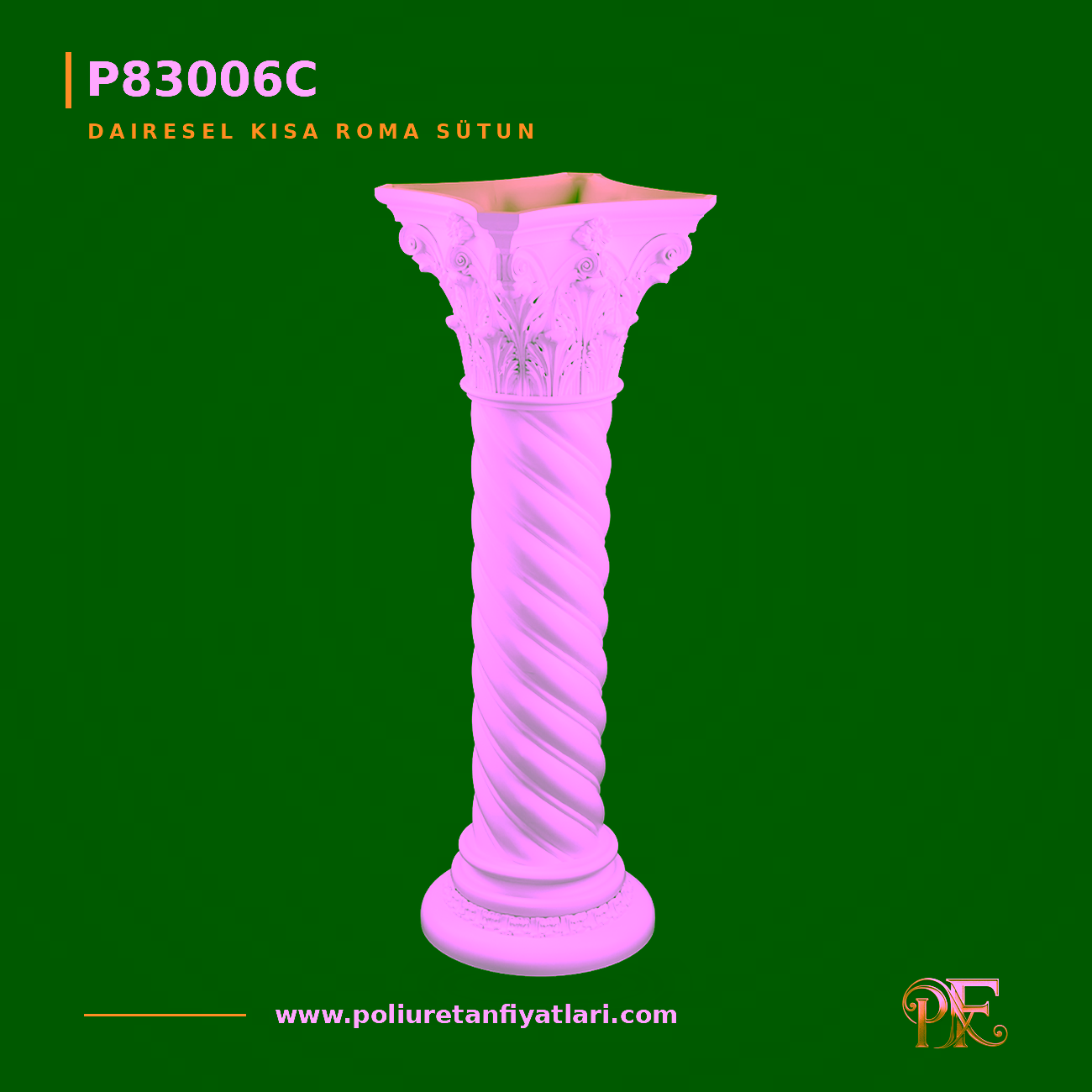 Poliüretan Burgulu Kısa Roma Sütunu 350x350x1070 mm