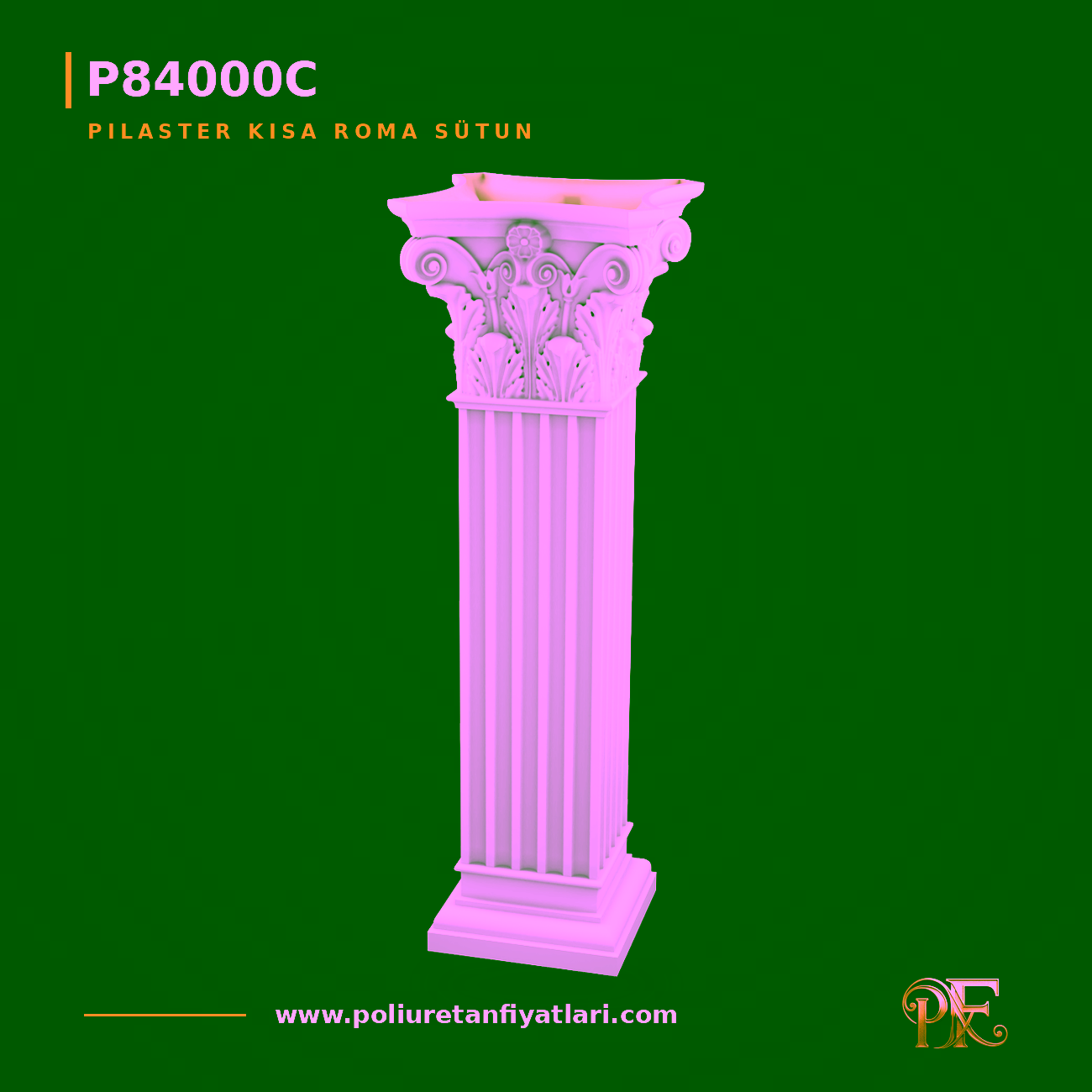 Poliüretan Kısa Roma Sütun 360x360x1070 mm Dekoratif Pedestal