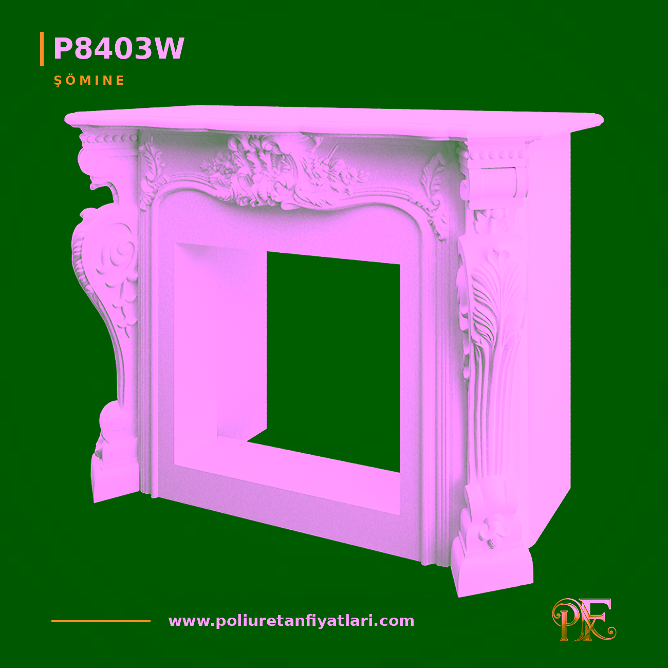 Poliüretan Klasik Oymalı Şömine Modeli 480x1446x1050 mm