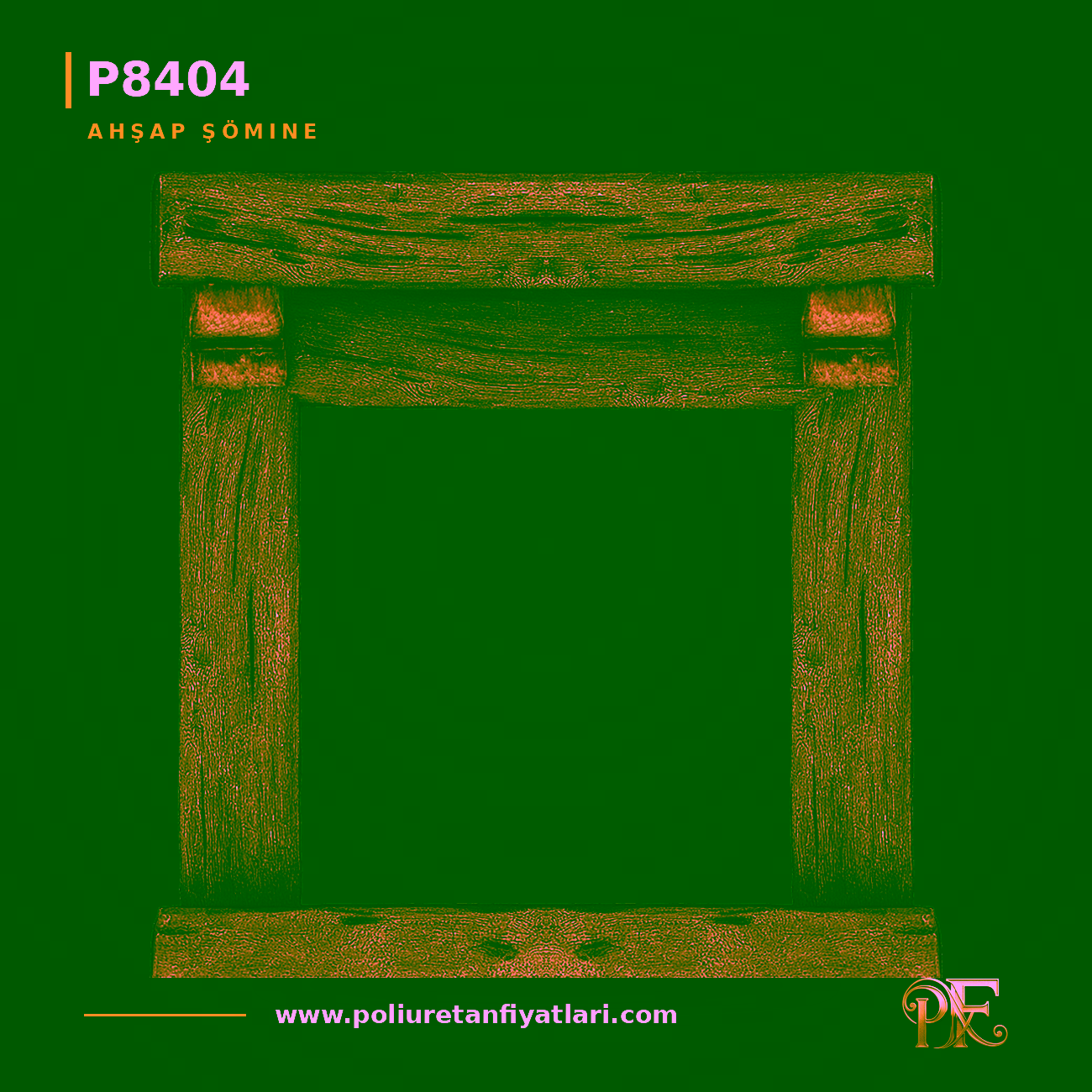 Poliüretan Ahşap Görünümlü Rüstik Şömine Çerçevesi 130x130 cm