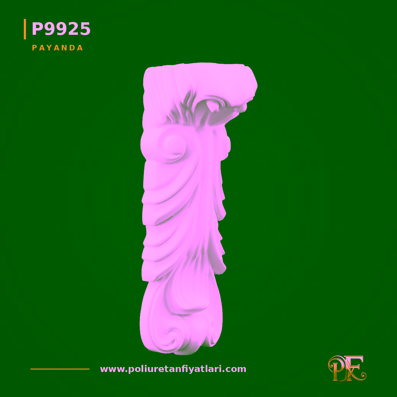 185x162x513 mm Poliüretan Akant Yapraklı Volütlü Dekoratif Payanda